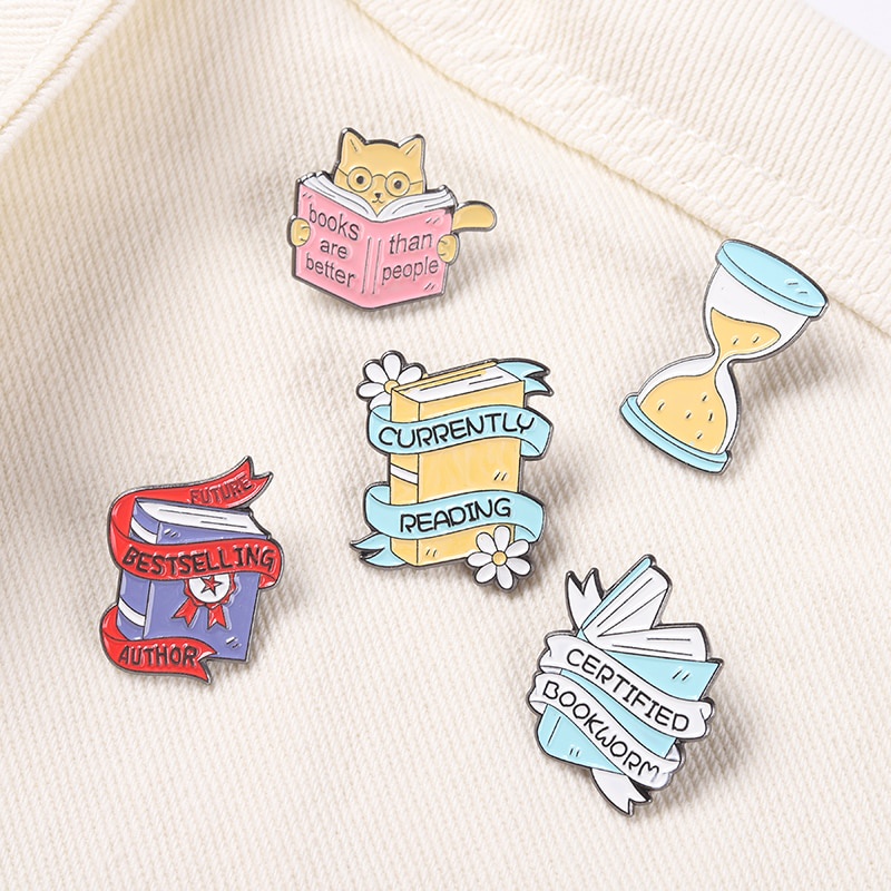 Book Enamel Pins Book Quote Banner Brooches Hourglass Badges Reader Bookworm Book Lover Students Jewelry Accessories Gifts