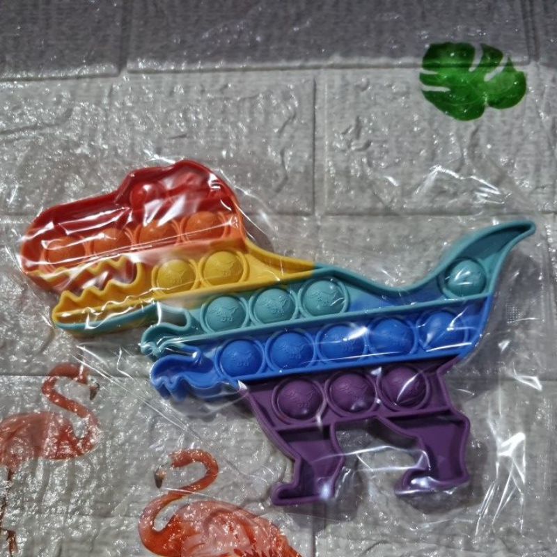 POP IT FIDGET TOY / POP IT PREMIUM ADA EMBOSSNYA / POP IT MURAH / POP IT FIDGET TOYS-Dino rainbow