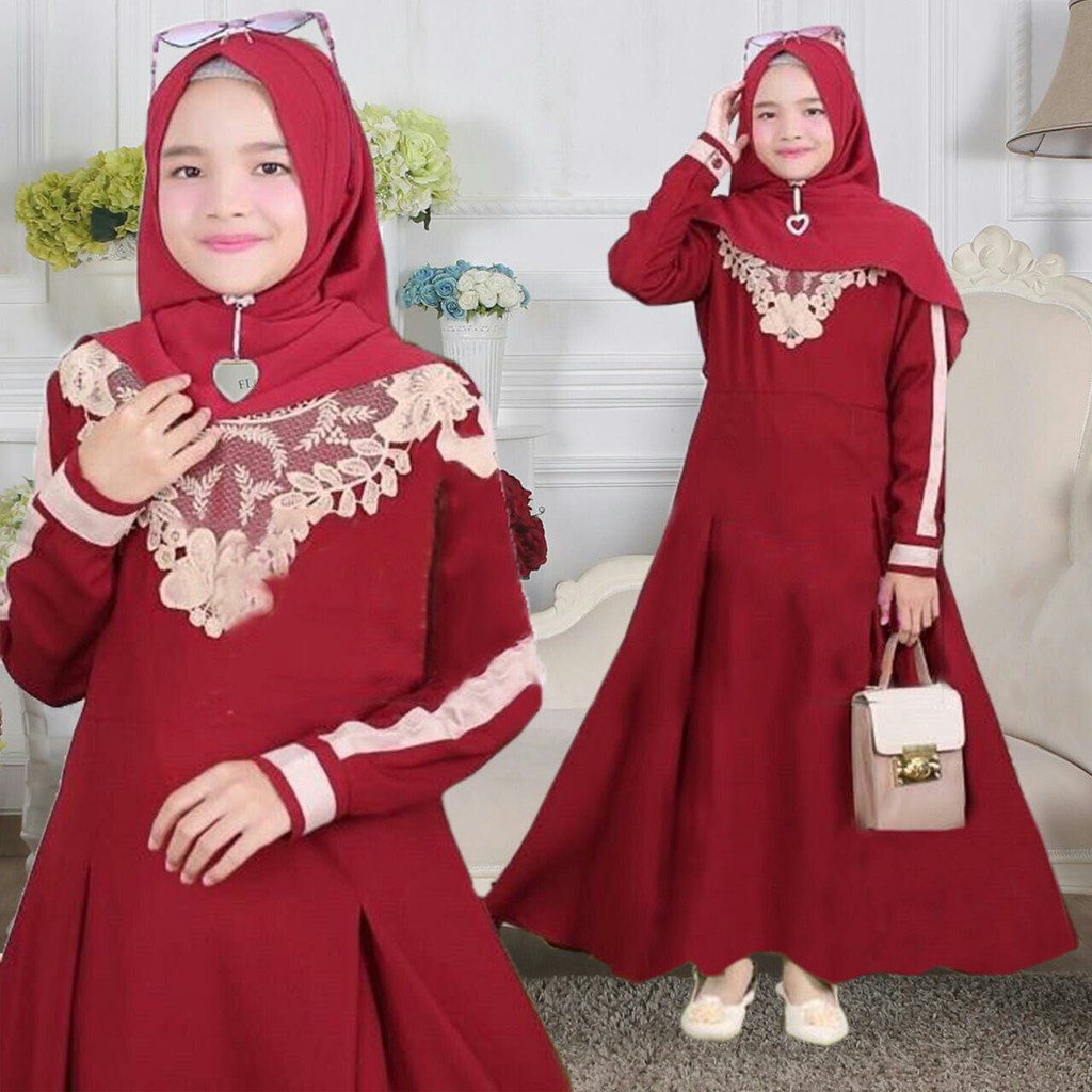 HOPYLOVY - Gamis Anak Perempuan Bordir Bahan Baloteli Alifa Kids