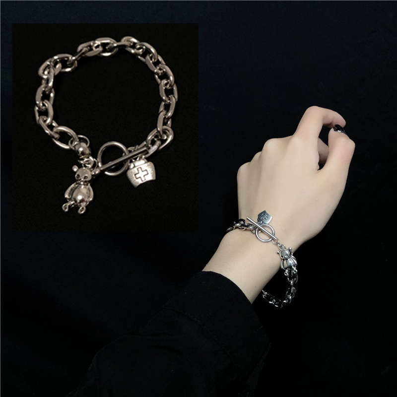 Gelang Kalung Rantai Liontin Beruang Bahan Alloy Gaya Hip Hop Untuk Unisex