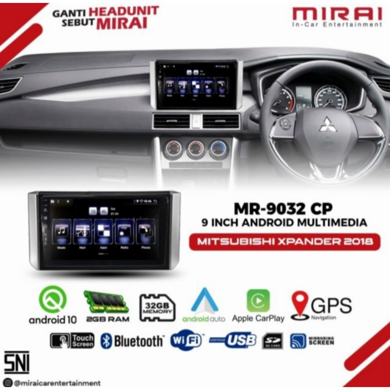 head unit android 9inch Mitsubishi Xpander Mirai 9032 CP Pnp