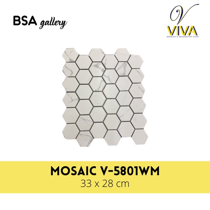 MOSAIC KERAMIK DINDING HEXAGONAL PUTIH CORAK / BACKSPLASH TILE DAPUR