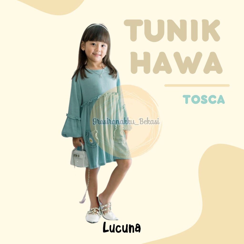 Tunik Anak Hawa Rayon Crincle Lucuna Warna Tosca  2-10thn