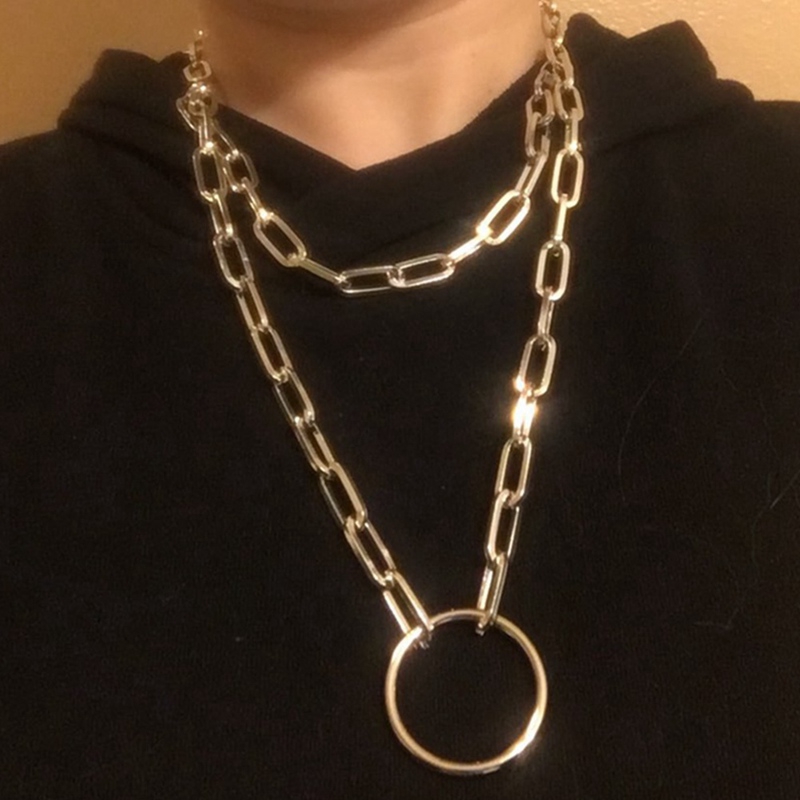 Double Layer Lock Chain Necklace Punk Chain Pendant Necklace