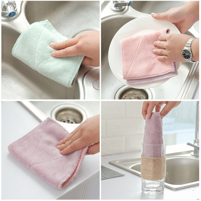 Lap Cuci Piring Kain Lap Piring Anti Minyak Microfiber Dapur