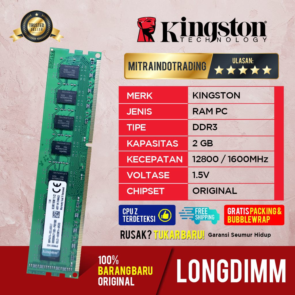 RAM KINGSTON DDR3 2GB PC12800 BERGARANSI