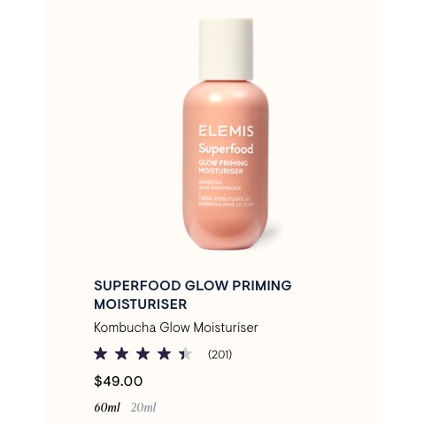elemis superfood glow priming moisturiser 20ml