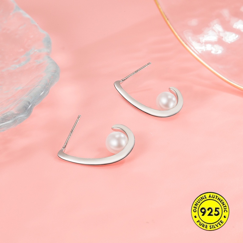 Anting Tusuk Sterling Silver 925 Desain Huruf J Hias Mutiara Kecil Untuk Wanita
