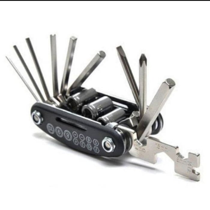 Kunci Alat Multi Tool Sepeda 16 in 1 set mini kit portable lipat kunci L Obeng Socket pas bicycle