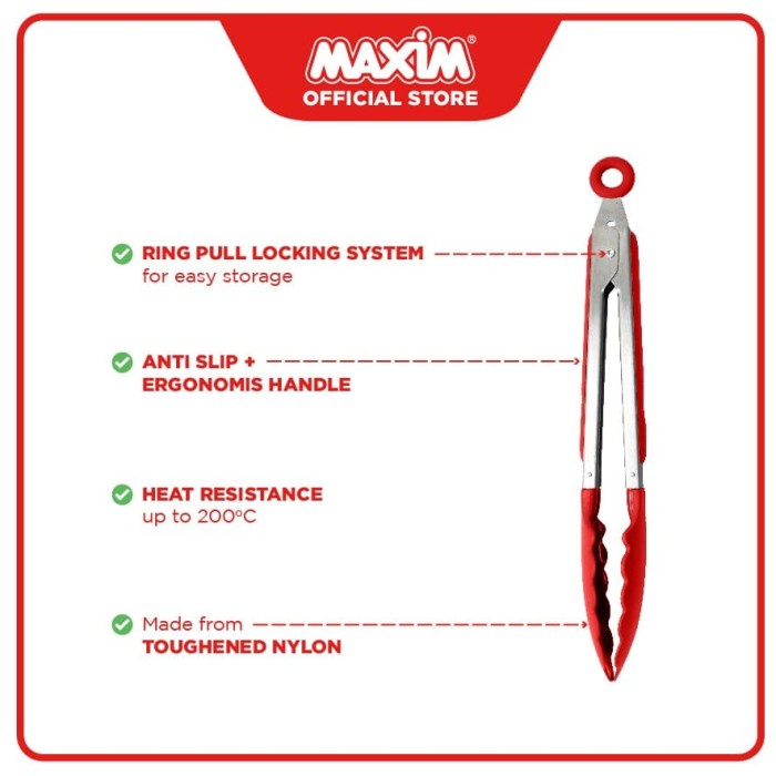Maxim Tools Serving Tong 7 Inch - Penjepit / Capitan Makanan Tahan Panas