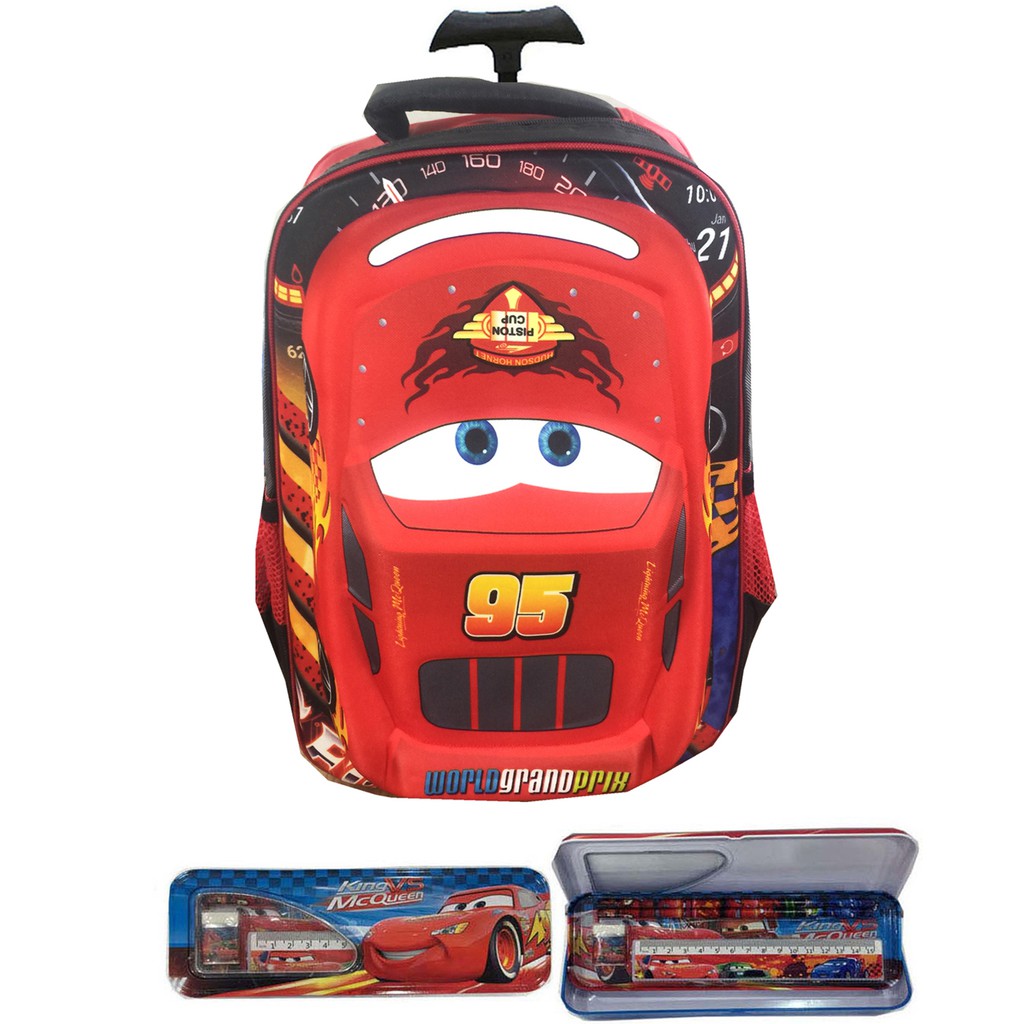 Tas Troley Sekolah Anak SD Cars 3D Timbul Hard Cover S