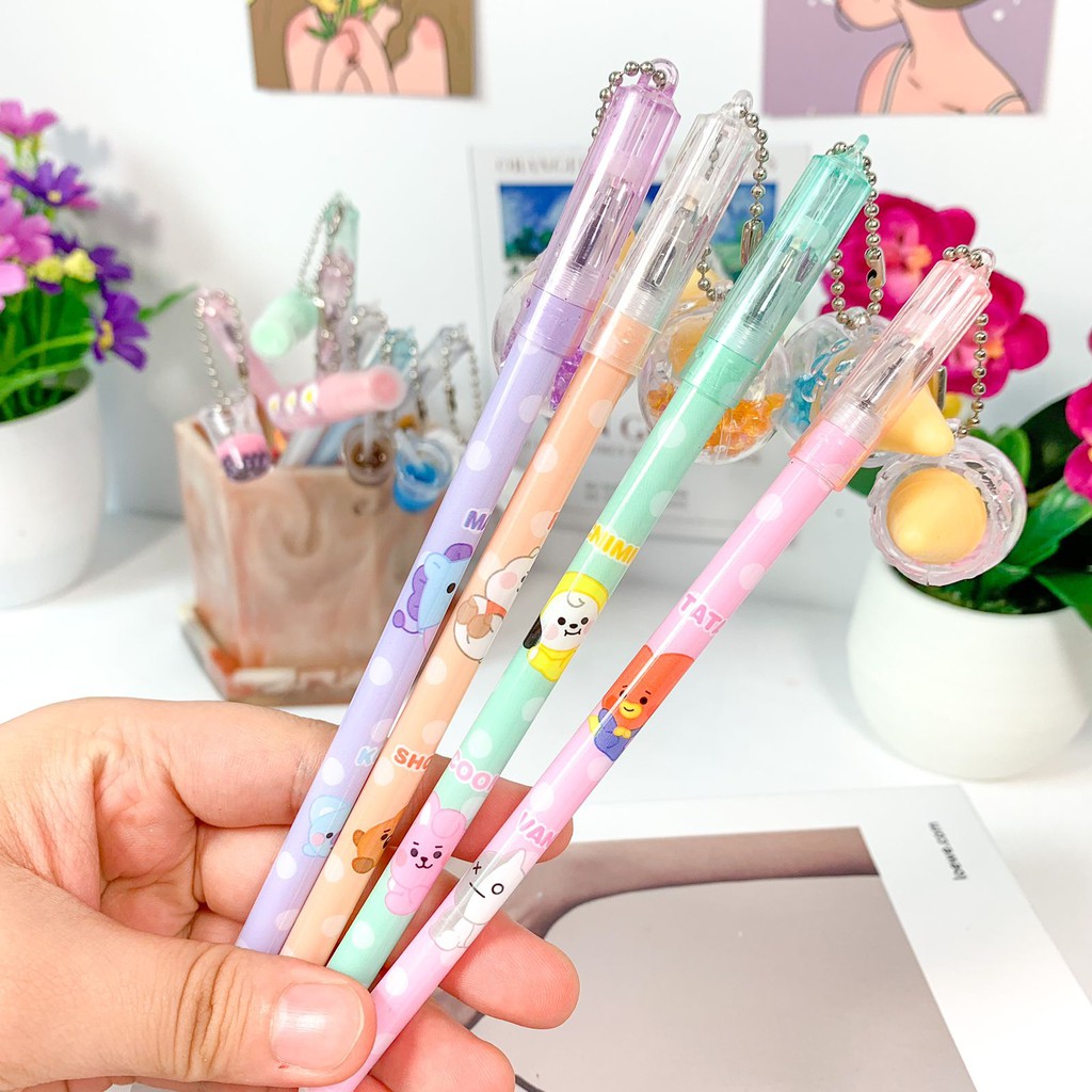 Pulpen gantungan eskrim Kristal Crystal warna pastel tinta hitam pena unik kado ultah souvenir kekinian-1