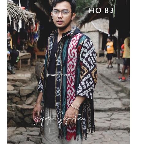 Jaket hoodie outer outerwear unisex bahan tenun jepara motif sumba AOO –Irl31au22q