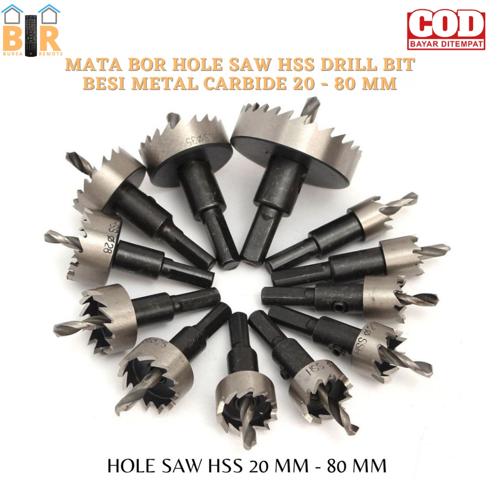 Mata Bor Hole SAW HSS Drill Bit Besi Metal Carbide 20 - 80mm