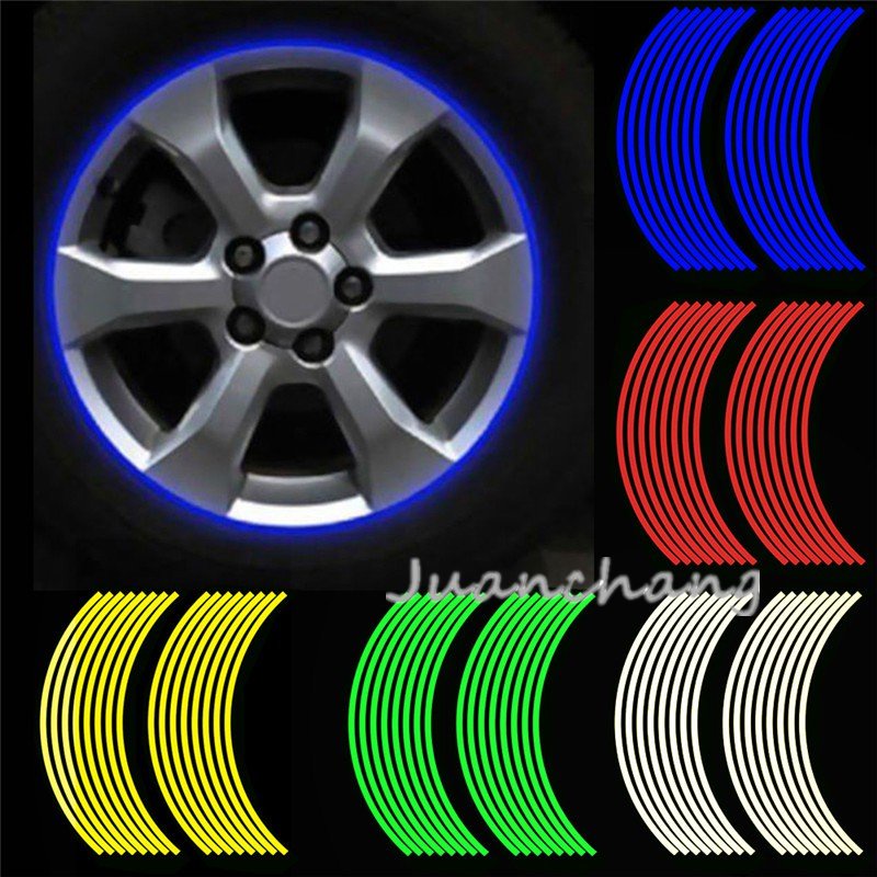 16pcs Stiker Strip Reflektif Untuk Velg Sepeda Motor / Mobil