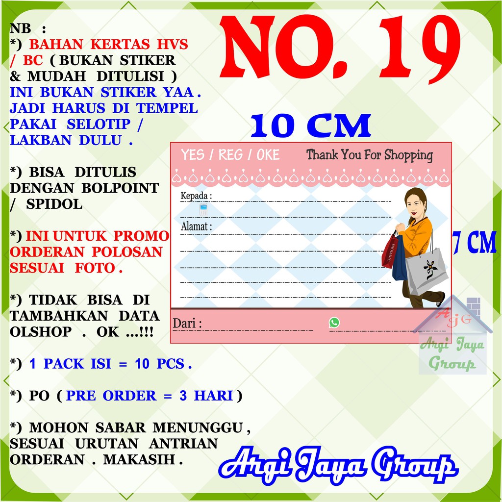

Promo!Label Pengiriman Polosan Kertas Manila No = 19 (10x7cm) 1 Pack = 10 Pcs