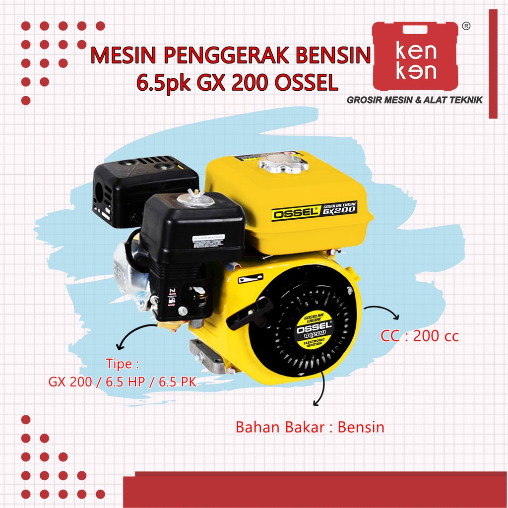 Mesin Penggerak Bensin 6.5PK GX200 Ossel Gasoline Engine GX200 Ossel