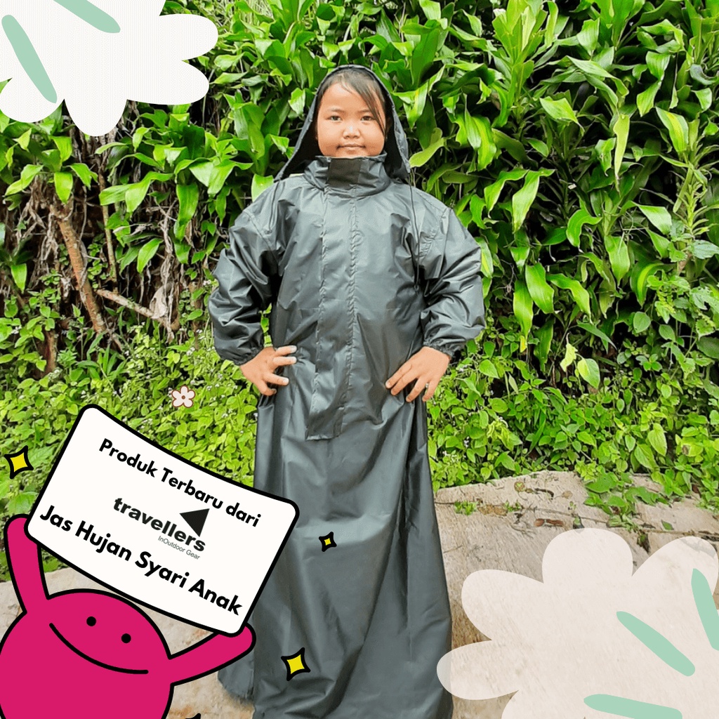 Jas Hujan Raincoat Ponco Mantel Mantol Syari Anak Perempuan Laki Laki Tanggung 7-12 Tahun Model Syar i Waterproof Tebal Premium