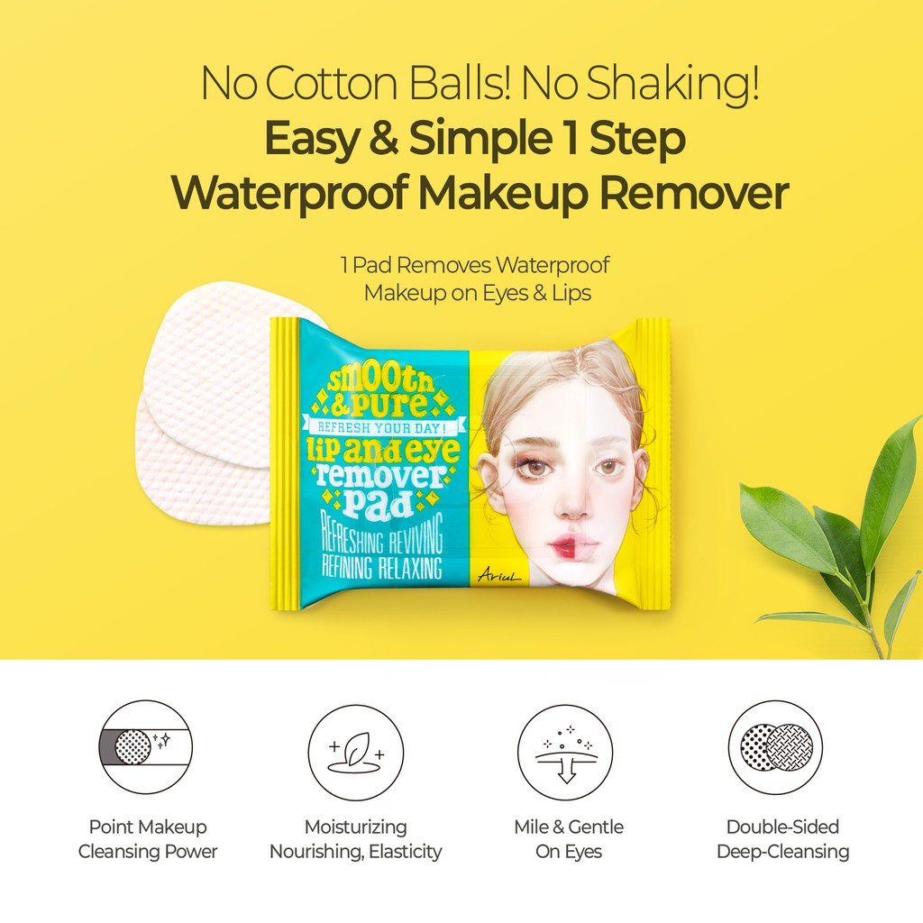 (Tisu Pembersih Make Up) ARIUL Smooth &amp; Pure Cleansing Tissue / Lip Eye Remover Pad - Size: 45 / 15 /30 sheets Bisa Waterproof ORIGINAL BPOM - Face Tissu Pembersih Wajah &amp; MakeUp Double Cleansing - Tisue Cotton Pad Praktis