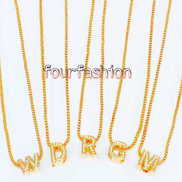 Fourfashion  Kalung Liontin Huruf ABJAD Sirkon inisial