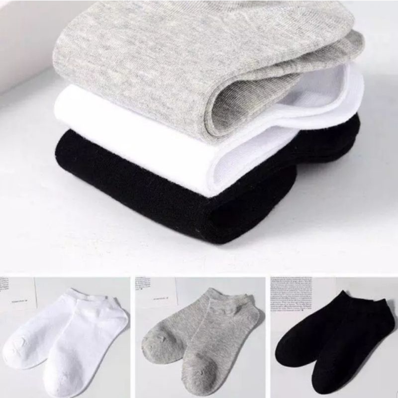 paket 3 pasang kaos kaki pendek mata kaki unisex putih/hitam/abu