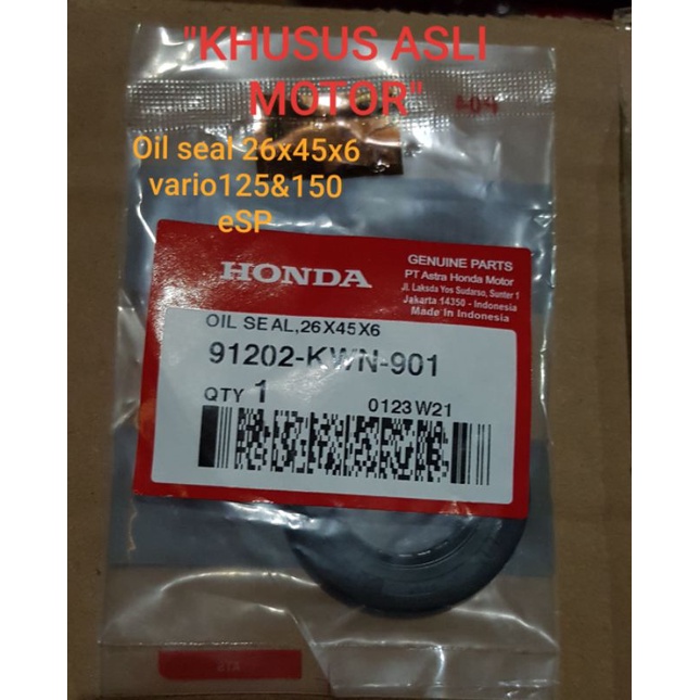 AHM OIL SEAL 26x45x6,SEAL crankshaft kiri, ORIGINAL, vario125&150 esp, SPAREPART MOTOR HONDA ASLI, 9