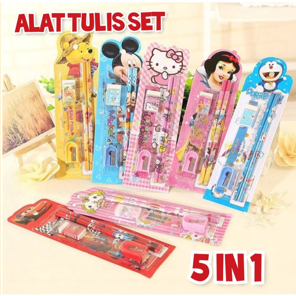 

[READYSHOP] ALAT TULIS SEKOLAH MINI SET 5 in 1 KARAKTER LUCU / MINI STATIONERY ATK Pensil Set Karakter Kartun paket alat tulis