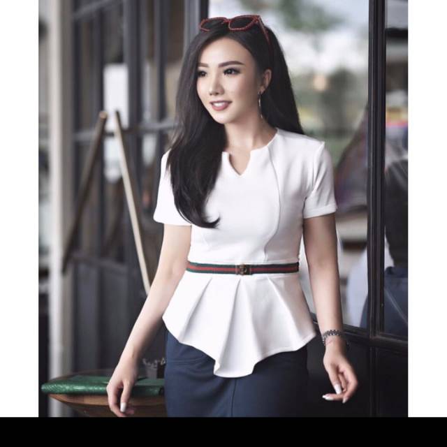 Baju Wanita Scuba atasan blouse pita merah maroon putih biru navy pink SG000