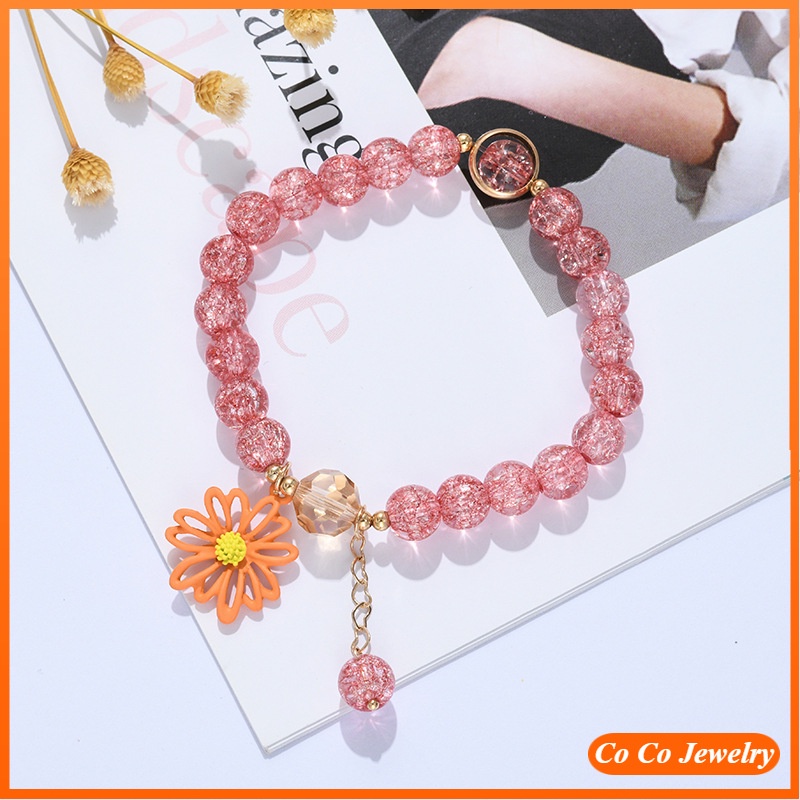 Cute Small Daisy Bracelet Color Flower Glass Crystal Bracelet for Women Girls Jewelry Accessories