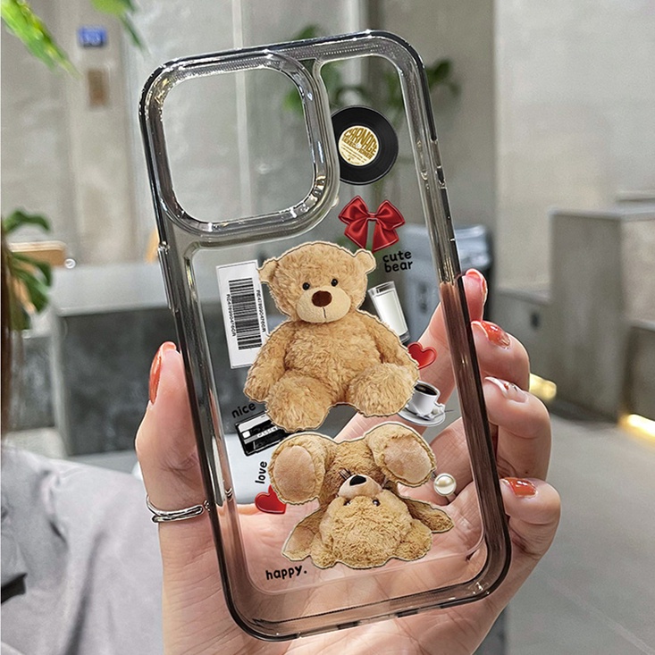 Transparent Soft Case Compatible for IPhone 14 13 12 11 Pro X XR XS Max 6 6S 7 8 Plus Cute Bear Casing TPU Silicone Phone Shockproof Cover