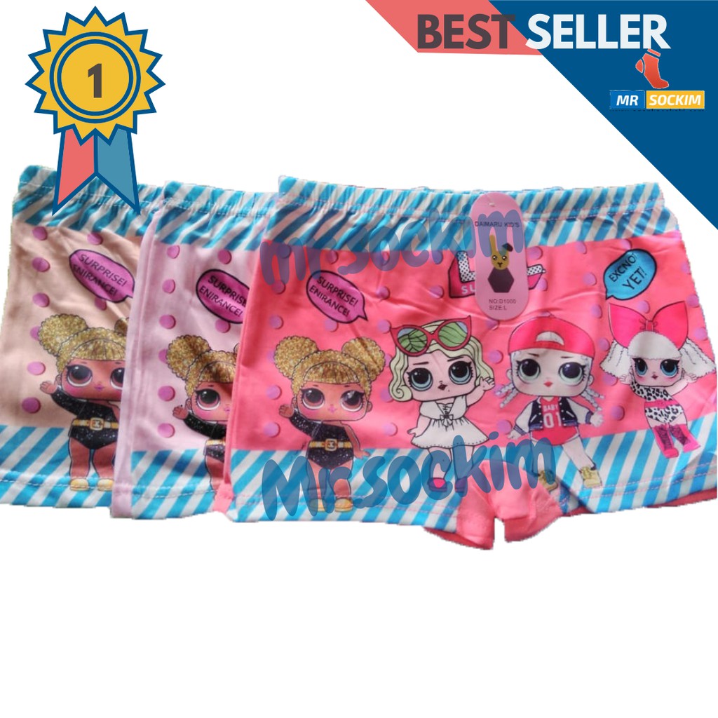 Celana Boxer Anak Perempuan Karakter Lucu Katun Stretch Daimaru | Satire (6 PCS seri warna)