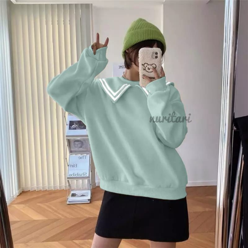 PULMA TOP SWEATER CREWNECK KERAH JAPAN BAHAN FLEECE