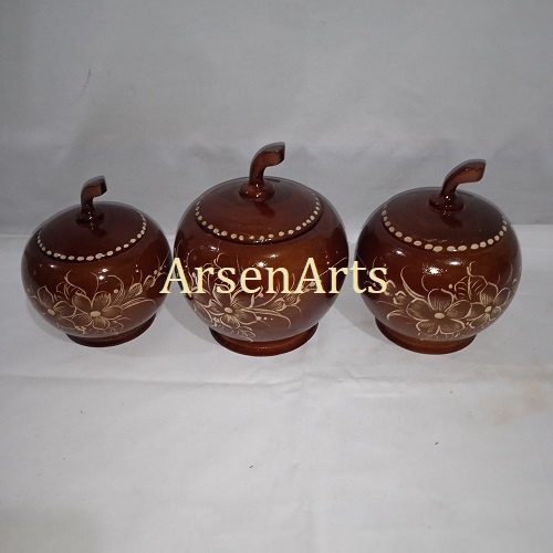 Toples Kayu Set Kayu Jati Model Buah Apel Motif Ukir Isi 3 Biji Kwalitas Oke