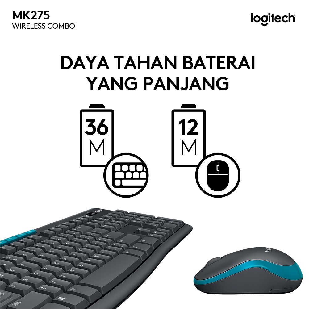 Logitech MK275 Combo Keyboard dan Mouse Wireless dengan Tombol Multimedia