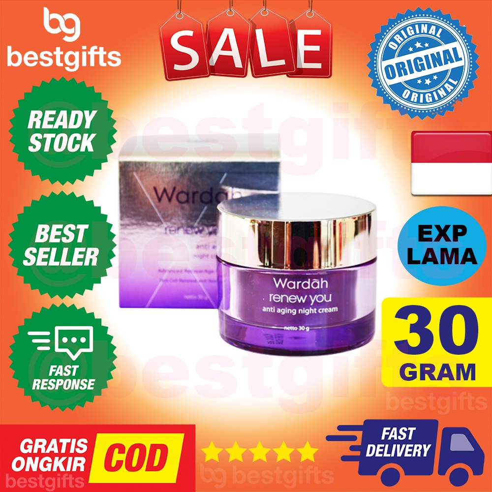 WARDAH RENEW YOU ANTI AGING NIGHT CREAM KRIM MALAM PELEMBAB MUKA WAJAH AWET MUDA KENCANG CERAH 30 GRAM