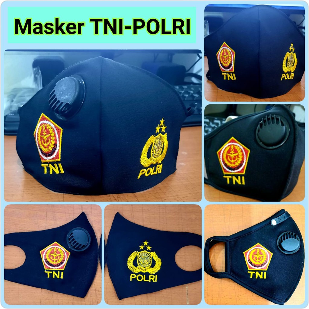 MASKER KAIN 3Ply // 2 LOGO TNI POLRI~LOGO BORDIR | Shopee Indonesia