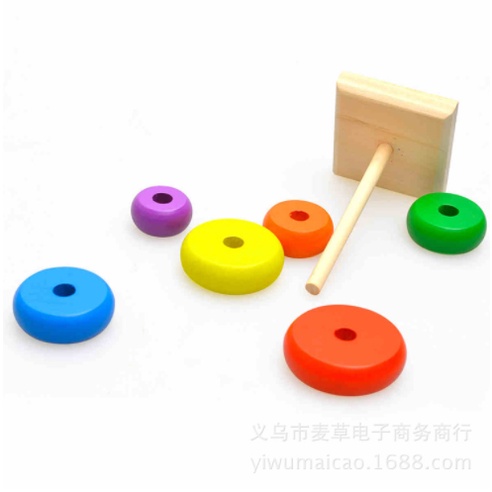 HAPPYTOYS.888 #A49 RAINBOW TOWER / MENARA TOWER DONUT / MENARA PELANGI / RING DONUT KAYU / MAINAN EDUKASI KAYU