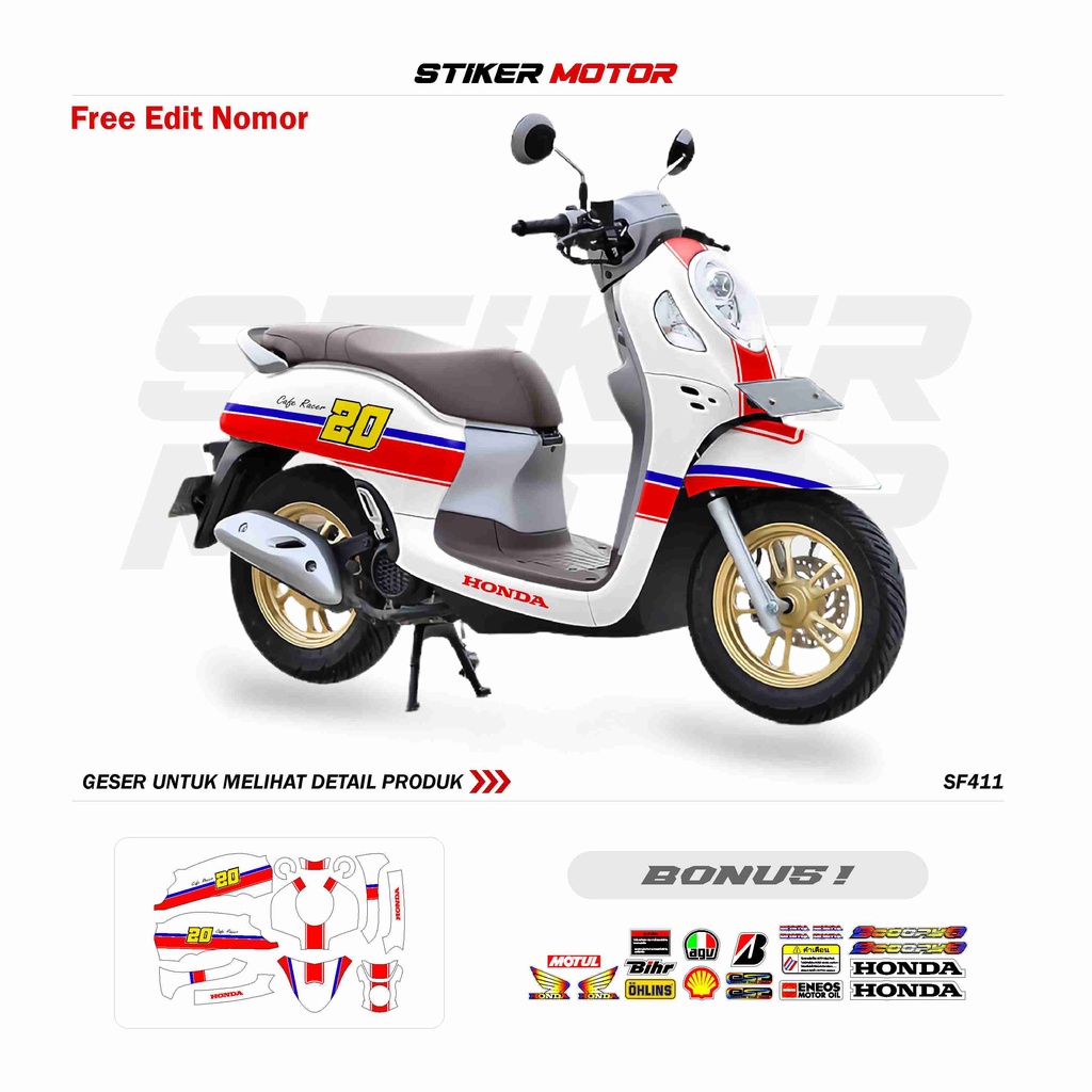 DECAL SCOOPY NEW 2020 2021 2022 SF411 CAFE RACER STIKER FULLBODY SCOOPY PRESTIGE VARIASI STICKER GAR