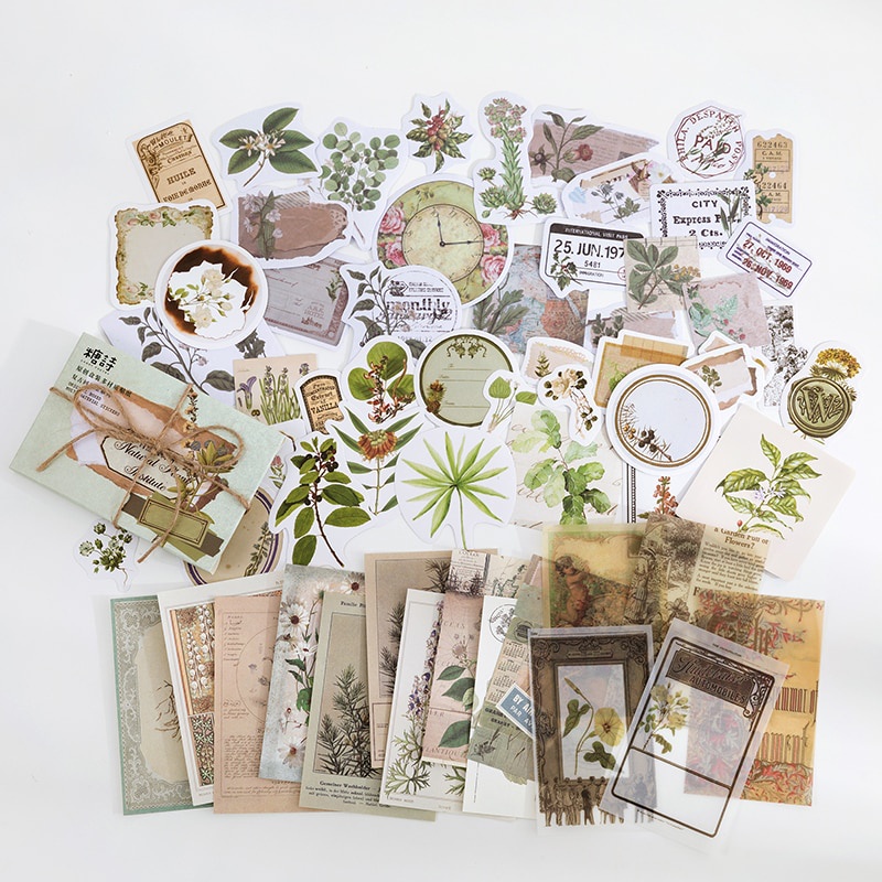 Journamm 60pcs/boxed Vintage Boxed Stickers for Scrapbooking Junk Journal School Supplies Creative Stationery DIY Deco Stickers-D