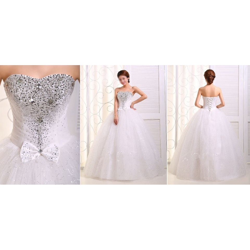 Wedding Dress gaun pengantin import crystal swarosky putih pesta korea