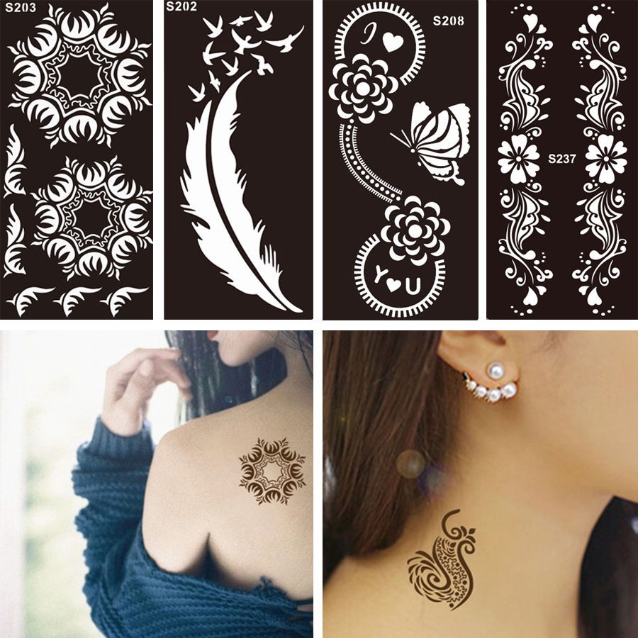 RC239 Tatto Stiker Temporer Body Art Daun Colorful Black Shopee