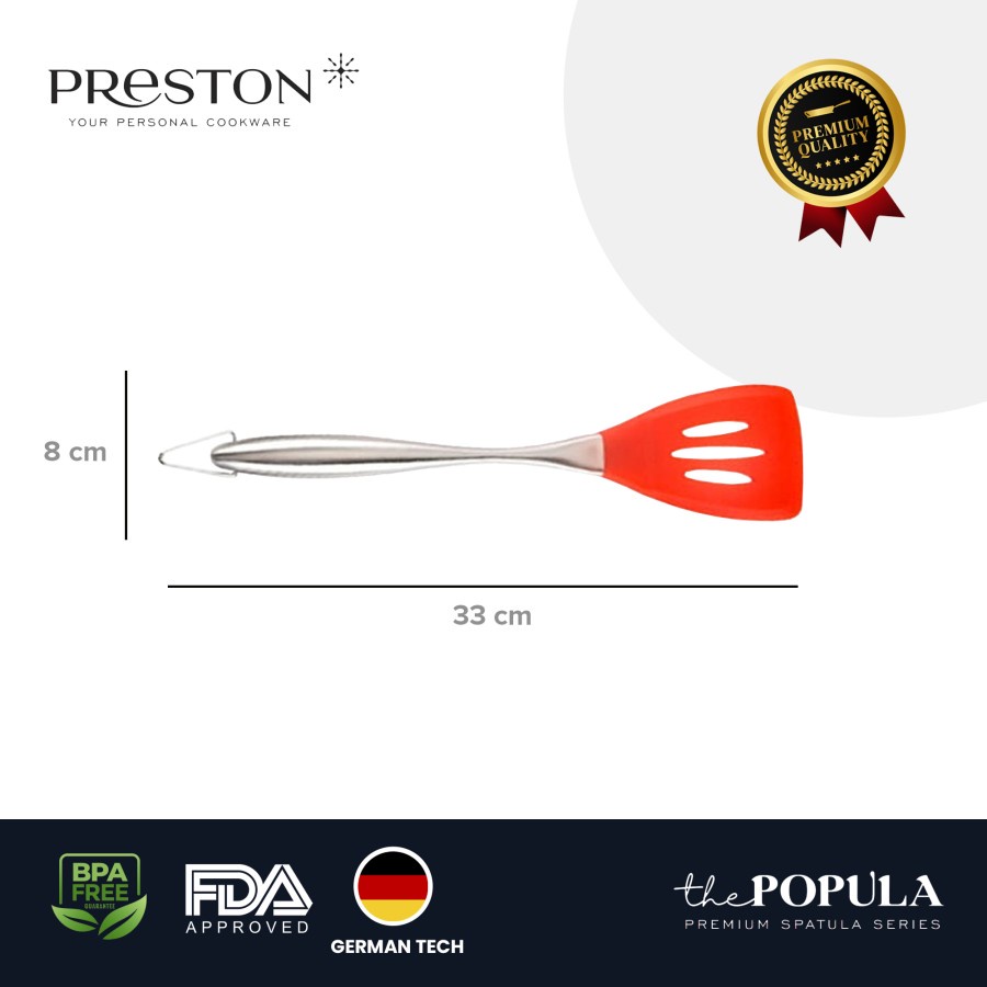 PRESTON COOKWARE SLOTTED - Slotted Turner Spatula MERAH - Sutil Masak Silikon Food Grade / Sutil Lubang Silikon