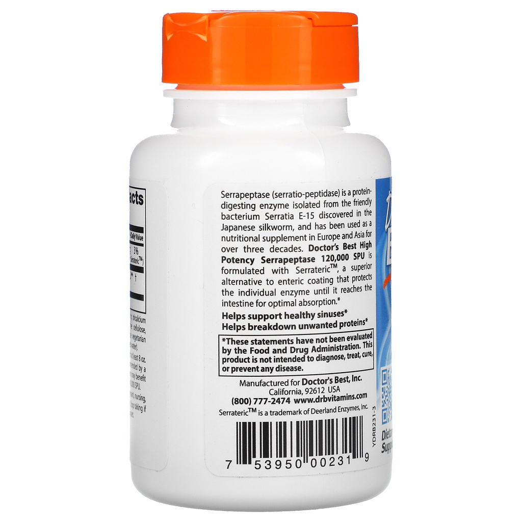 Doctors Best High Potency Serrapeptase 120000 SPU 90 Veggie DR BEST Serrapeptase 120000