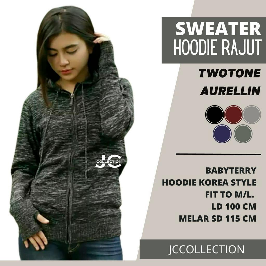 Jaket Rajut Twotone Arielli Knitting Sweater Hoodie Roundhand - JCCollections