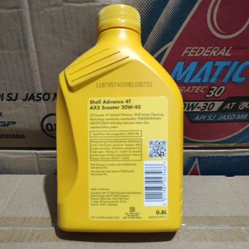 OLI SHELL ADVANCE 4T AX5 MATIC 20W-40 0.8L JASO MB