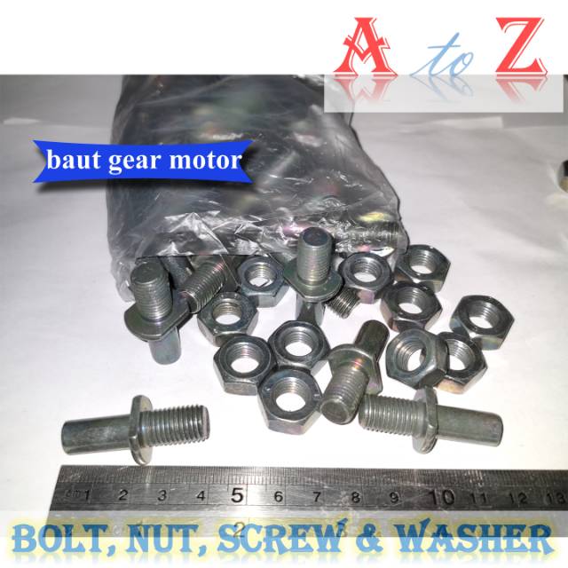 Baut mur gear motor honda 10 x 38mm/baut gir tanam motor honda/baut gear honda hijau