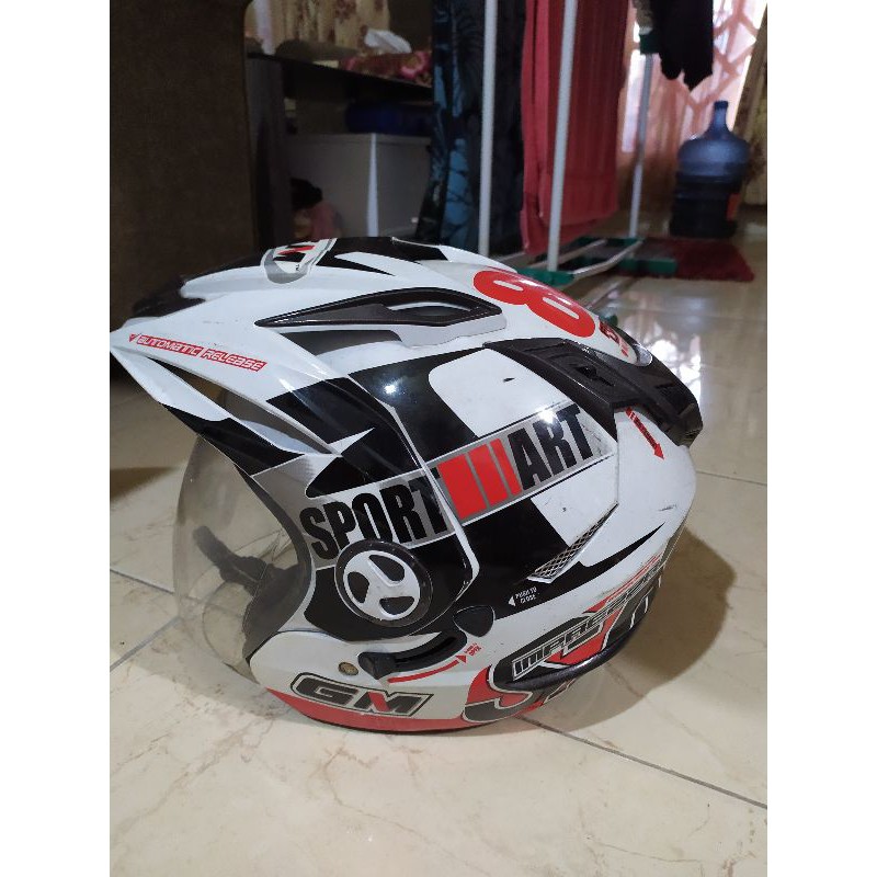 preloved helm gm sport art putih merah hitam