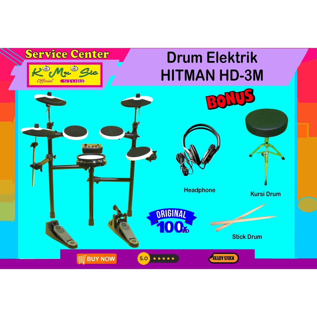 [ COD ] Drum elektrik Hitman HD-3M HD3M HD 3M original 2 zone snare pad bonus headphone kursi drum s