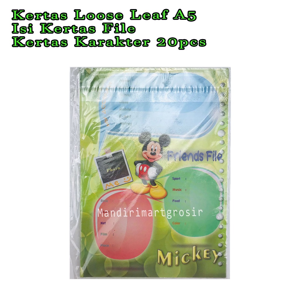 Isi Kertas File *Kertas Loose Leaf A5 * Kertas Karakter * 20pcs