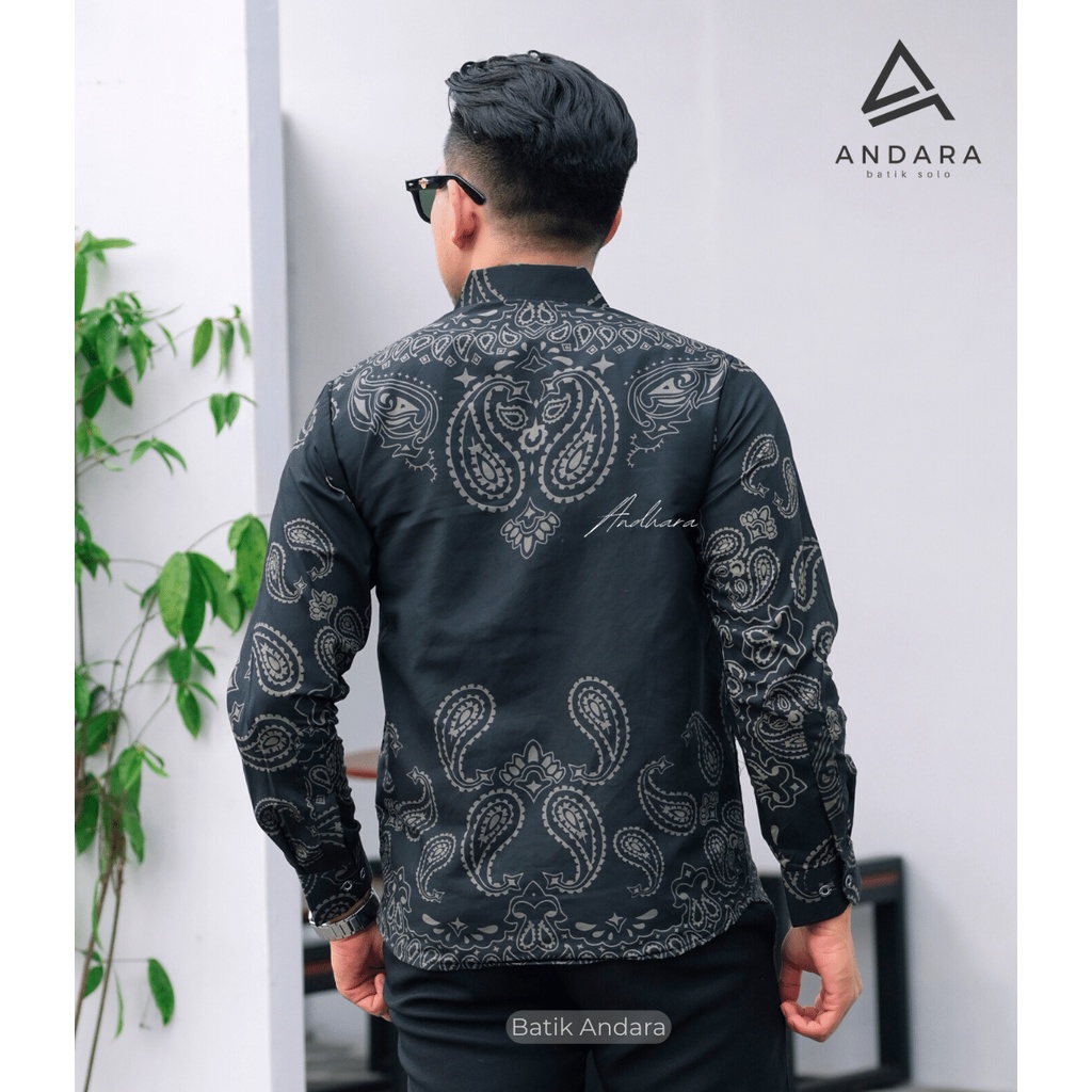 KANIEGARA Baju Batik pria Lengan Panjang Modern slimfit Kasual Jagu Biru Best Seller Rekomendet Katun Solo Sragenanl Terlaris SlimFit